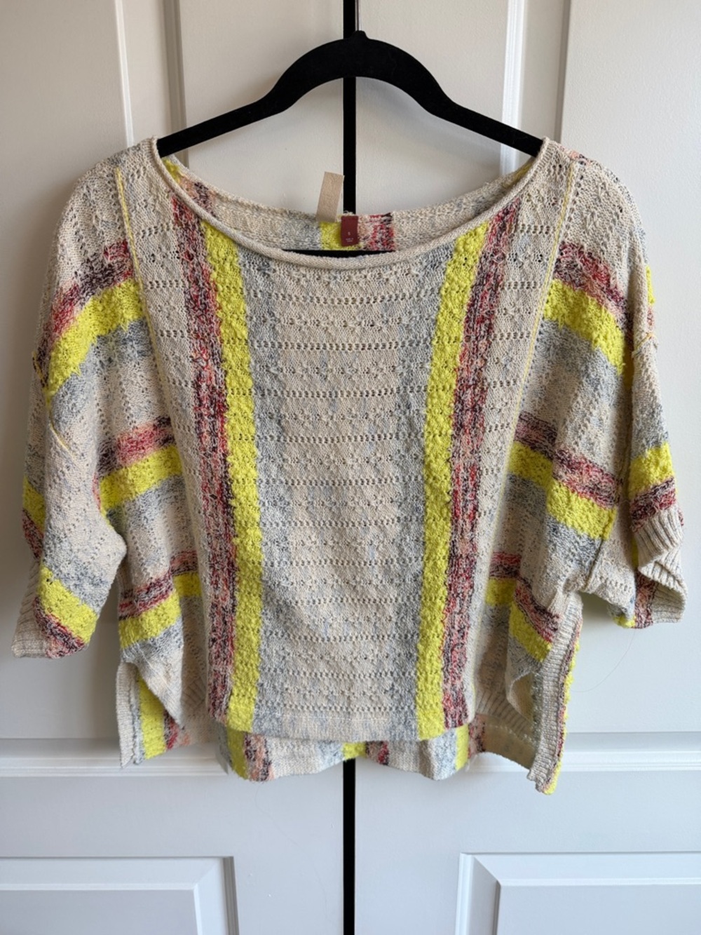 Anthropologie Knit Scoop-Neck Tee with Yellow & Red Stripes